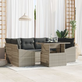 Conjunto de Sofás de Jardín de 7 Piezas con Cojines Gris Claro de Poliratán de , Sofás de exterior - Ref: Foro24-3348938, Pre...