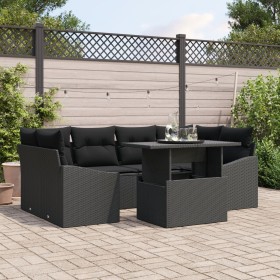 Set de Sofás de Jardín de 7 Piezas con Cojines Negros de Rattan PE de , Sofás de exterior - Ref: Foro24-3348939, Precio: 500,...