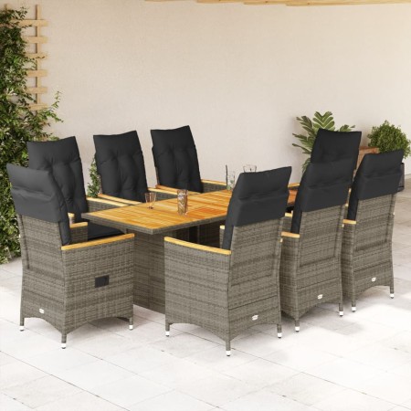 Set comedor jardín 9 pzas y cojines ratán sintético gris en Conjuntos de jardín | Comprar online en Foru.es
