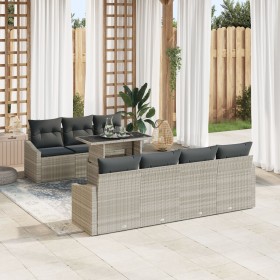 Juego de Sofás de Jardín de 8 Piezas con Cojines en Ratán Poliéster Gris Claro de , Sofás de exterior - Ref: Foro24-3348948, ...