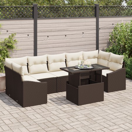 Conjunto de Sofá de Jardín de 8 Piezas con Cojines de Ratán Poliéster Marrón de , Sofás de exterior - Ref: Foro24-3348954, Pr...