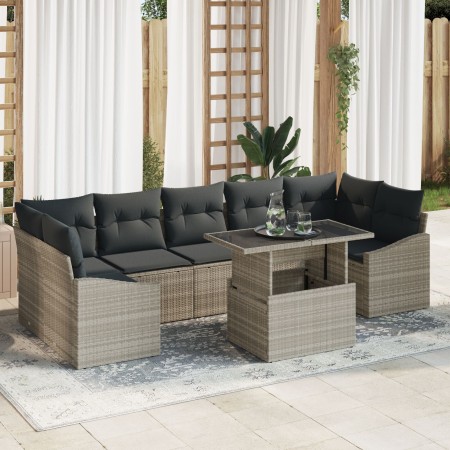 Conjunto de Sofá de Jardín de 8 Piezas con Cojines Gris Claro Poliratán de , Sofás de exterior - Ref: Foro24-3348958, Precio:...
