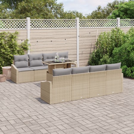 Conjunto de Sofás de Jardín de 9 Piezas con Cojines Beige de Ratán Poliéster de , Sofás de exterior - Ref: Foro24-3348966, Pr...