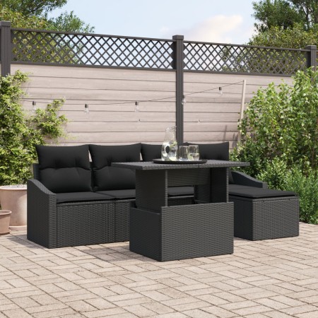 Conjunto de Sofá de Jardín de 6 Piezas con Cojines Negro Poliratán de , Sofás de exterior - Ref: Foro24-3348989, Precio: 401,...