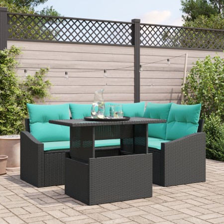 Juego de Sofás de 6 Piezas para Jardín con Cojines de Poliratán Negro de , Sofás de exterior - Ref: Foro24-3349003, Precio: 4...