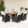 Set de comedor de jardín 7 pzas y cojines ratán sintético negro en Conjuntos de jardín | Comprar online en Foru.es