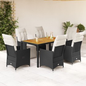 Set de comedor de jardín 7 pzas y cojines ratán sintético negro en Conjuntos de jardín | Comprar online en Foru.es