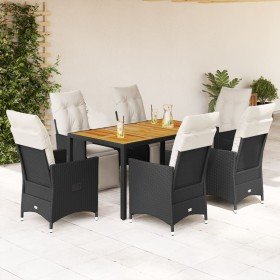 Set de comedor de jardín 7 pzas y cojines ratán sintético negro en Conjuntos de jardín | Comprar online en Foru.es