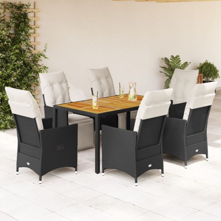Set de comedor de jardín 7 pzas y cojines ratán sintético negro en Conjuntos de jardín | Comprar online en Foru.es