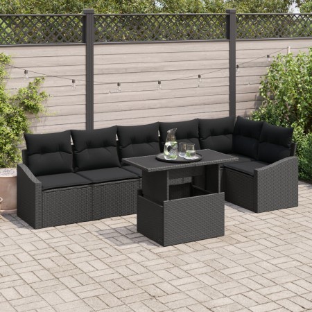 Conjunto de sofá de jardín de 7 piezas con cojines negros de poliratán de , Sofás de exterior - Ref: Foro24-3349019, Precio: ...