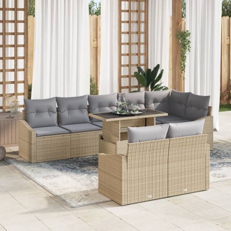 Juego de Sofás de Jardín de 9 Piezas con Cojines Beige de Ratán Poliéster de , Sofás de exterior - Ref: Foro24-3349026, Preci...