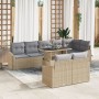 Juego de Sofás de Jardín de 9 Piezas con Cojines Beige de Ratán Poliéster de , Sofás de exterior - Ref: Foro24-3349026, Preci...