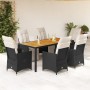 Set de comedor de jardín 7 pzas y cojines ratán sintético negro en Conjuntos de jardín | Comprar online en Foru.es