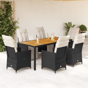 Set de comedor de jardín 7 pzas y cojines ratán sintético negro en Conjuntos de jardín | Comprar online en Foru.es