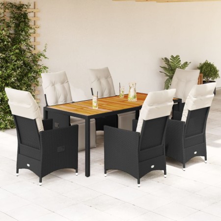 Set de comedor de jardín 7 pzas y cojines ratán sintético negro en Conjuntos de jardín | Comprar online en Foru.es