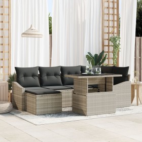 Conjunto de sofá de jardín de 7 piezas con cojines en ratán poliéster gris claro de , Sofás de exterior - Ref: Foro24-3349038...