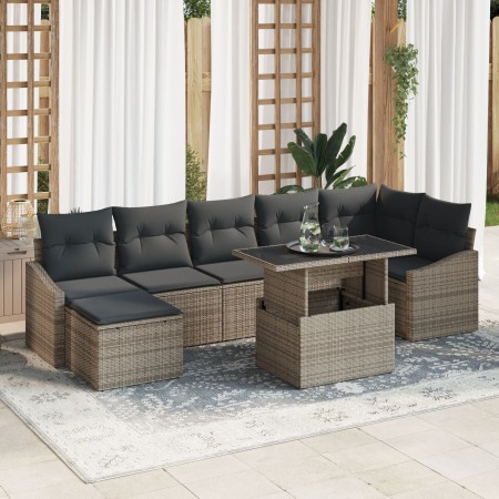 Juego de Sofá de Jardín de 8 Piezas con Cojines Gris de Ratán Sintético de , Sofás de exterior - Ref: Foro24-3349045, Precio:...