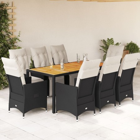 Set de comedor de jardín 9 pzas y cojines ratán sintético negro en Conjuntos de jardín | Comprar online en Foru.es