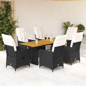 Set de comedor de jardín 7 pzas y cojines ratán sintético negro en Conjuntos de jardín | Comprar online en Foru.es