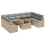 Juego de Sofá de Jardín de 10 Piezas con Cojines Beige Ratán Poliéster de , Sofás de exterior - Ref: Foro24-3349066, Precio: ...