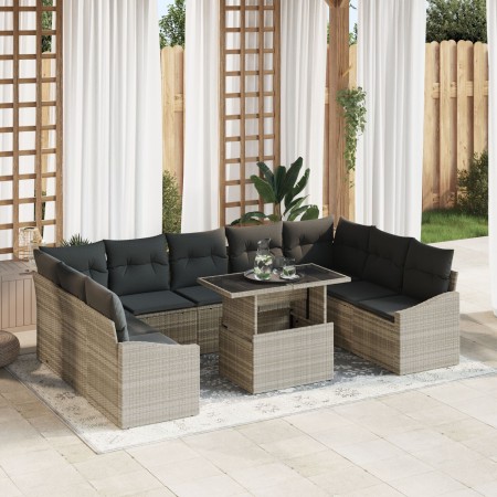 Conjunto de Sofá de Jardín de 10 Piezas con Cojines Color Gris Claro de Poliratán de , Sofás de exterior - Ref: Foro24-334906...