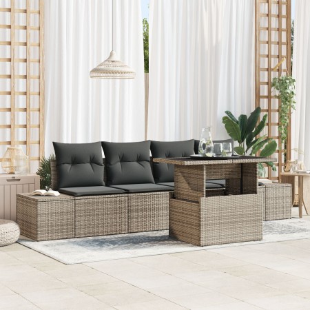 Juego de sofá de jardín de 5 piezas con cojines Gris Polirratán de , Sofás de exterior - Ref: Foro24-3349085, Precio: 381,92 ...