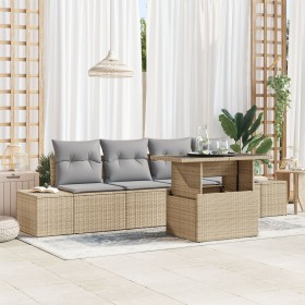 Conjunto de Sofá de Jardín de 5 Piezas con Cojines - Ratán Poliéster Beige de , Sofás de exterior - Ref: Foro24-3349086, Prec...