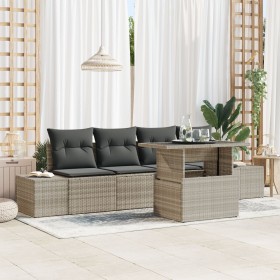 Conjunto de Sofás de Jardín de 5 Piezas con Cojines Gris Claro Poliratán de , Sofás de exterior - Ref: Foro24-3349088, Precio...