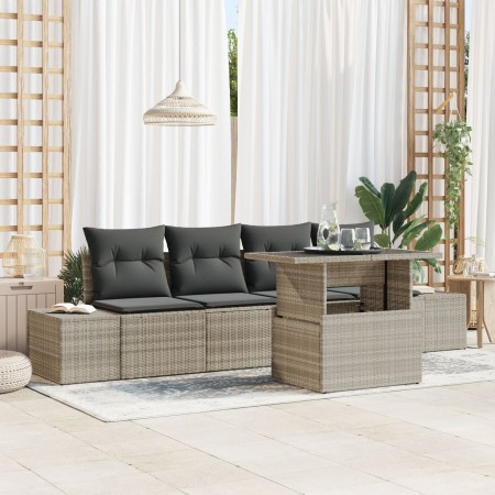 Conjunto de Sofás de Jardín de 5 Piezas con Cojines Gris Claro Poliratán de , Sofás de exterior - Ref: Foro24-3349088, Precio...