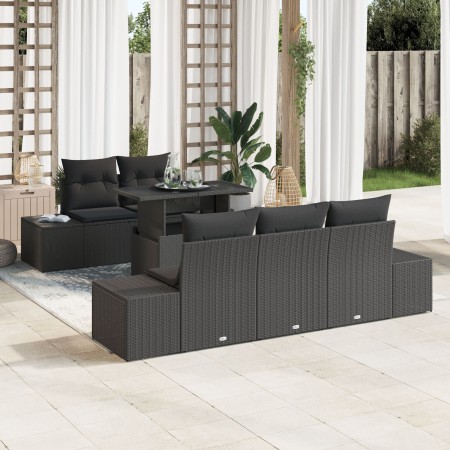 Set de Sofá de Jardín de 6 Piezas Con Cojines Negro Poliratán de , Sofás de exterior - Ref: Foro24-3349099, Precio: 509,80 €,...