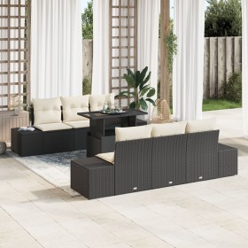 Set de Sofás de Jardín de 7 Piezas con Cojines de Ratán Poliéster Negro de , Sofás de exterior - Ref: Foro24-3349103, Precio:...