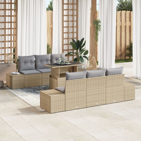 Juego de Sofás de Jardín de 7 Piezas con Cojines Beige Ratán de Polietileno de , Sofás de exterior - Ref: Foro24-3349106, Pre...