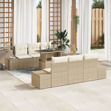 Conjunto de Sofá de Jardín de 7 Piezas con Cojines Beige de Ratán Sintético de , Sofás de exterior - Ref: Foro24-3349107, Pre...