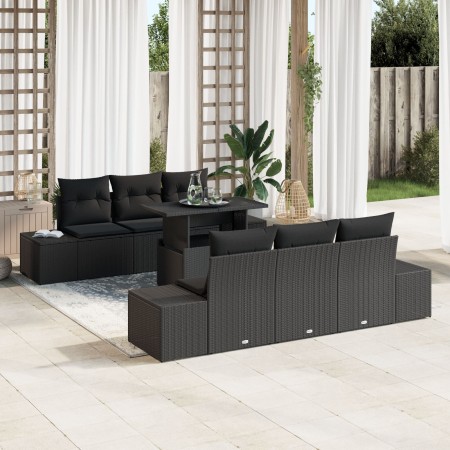 Juego de Sofás de Jardín de 7 Piezas con Cojines de Poliratán Negro de , Sofás de exterior - Ref: Foro24-3349109, Precio: 563...