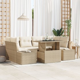 Conjunto de Sofá de Jardín de 7 Piezas con Cojines Beige de Ratán Poliéster de , Sofás de exterior - Ref: Foro24-3349117, Pre...