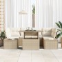 Conjunto de Sofá de Jardín de 7 Piezas con Cojines Beige de Ratán Poliéster de , Sofás de exterior - Ref: Foro24-3349117, Pre...