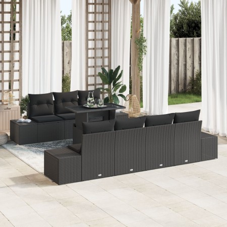 Conjunto de Sofá de Jardín de 8 Piezas con Cojines Negro Ratán Poliéster de , Sofás de exterior - Ref: Foro24-3349129, Precio...