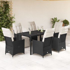 Set de comedor de jardín 7 pzas y cojines ratán sintético negro en Conjuntos de jardín | Comprar online en Foru.es