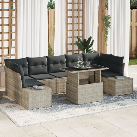 Juego de Sofá de Jardín de 8 Piezas con Cojines Gris Claro Ratán Sintético de , Sofás de exterior - Ref: Foro24-3349138, Prec...