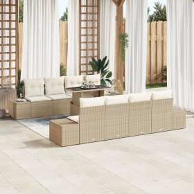 Conjunto de sofá de jardín de 9 piezas con cojines Beige Ratán Poli de , Sofás de exterior - Ref: Foro24-3349147, Precio: 707...