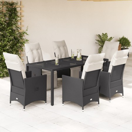 Set de comedor de jardín 7 pzas y cojines ratán sintético negro en Conjuntos de jardín | Comprar online en Foru.es