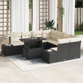 Conjunto de Sofá de Jardín de 9 Piezas con Cojines de Ratán Poliéster Negro de , Sofás de exterior - Ref: Foro24-3349153, Pre...