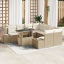 Conjunto de Sofá de Jardín de 9 Piezas con Cojines Beige de Ratán Poliéster de , Sofás de exterior - Ref: Foro24-3349157, Pre...