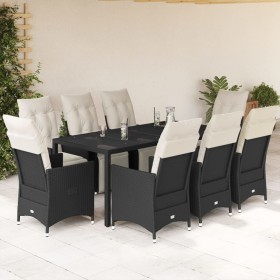 Set de comedor de jardín 9 pzas y cojines ratán sintético negro en Conjuntos de jardín | Comprar online en Foru.es