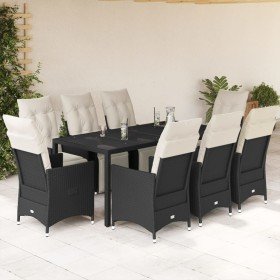 Set de comedor de jardín 9 pzas y cojines ratán sintético negro en Conjuntos de jardín | Comprar online en Foru.es