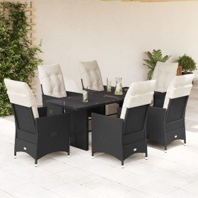 Set de comedor de jardín 7 pzas y cojines ratán sintético negro en Conjuntos de jardín | Comprar online en Foru.es