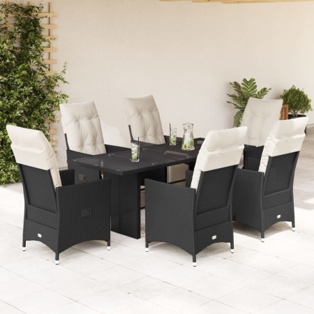 Set de comedor de jardín 7 pzas y cojines ratán sintético negro en Conjuntos de jardín | Comprar online en Foru.es