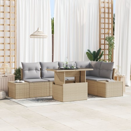 Conjunto de Sofás de Jardín de 6 Piezas con Cojines Beige de Poliratán de , Sofás de exterior - Ref: Foro24-3349186, Precio: ...