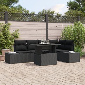 Set de Sofá de Jardín de 6 Piezas con Cojines Negros de Poliratán de , Sofás de exterior - Ref: Foro24-3349189, Precio: 462,4...