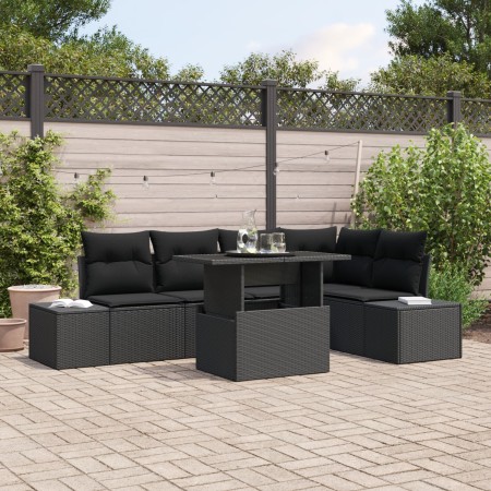 Set de Sofá de Jardín de 6 Piezas con Cojines Negros de Poliratán de , Sofás de exterior - Ref: Foro24-3349189, Precio: 462,4...